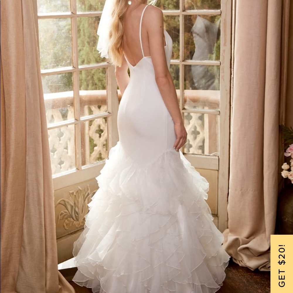 Lulus- Extravagance White Ruffled Organza Mermaid Maxi Dress